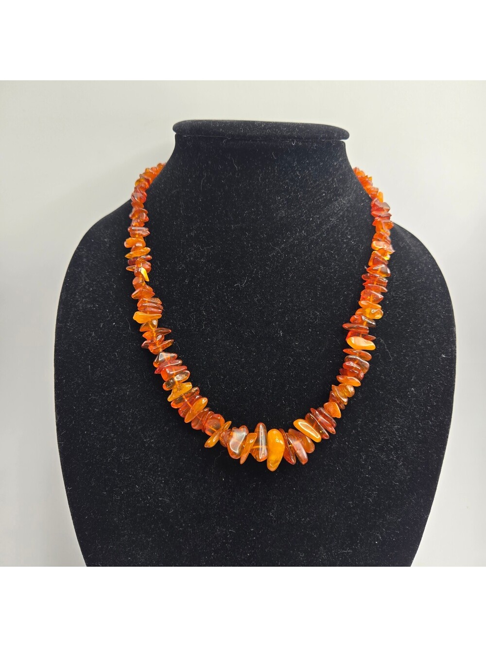Vintage Baltic Amber Chip Necklace Cognac Honey Gemstone Beaded Polished 1980s